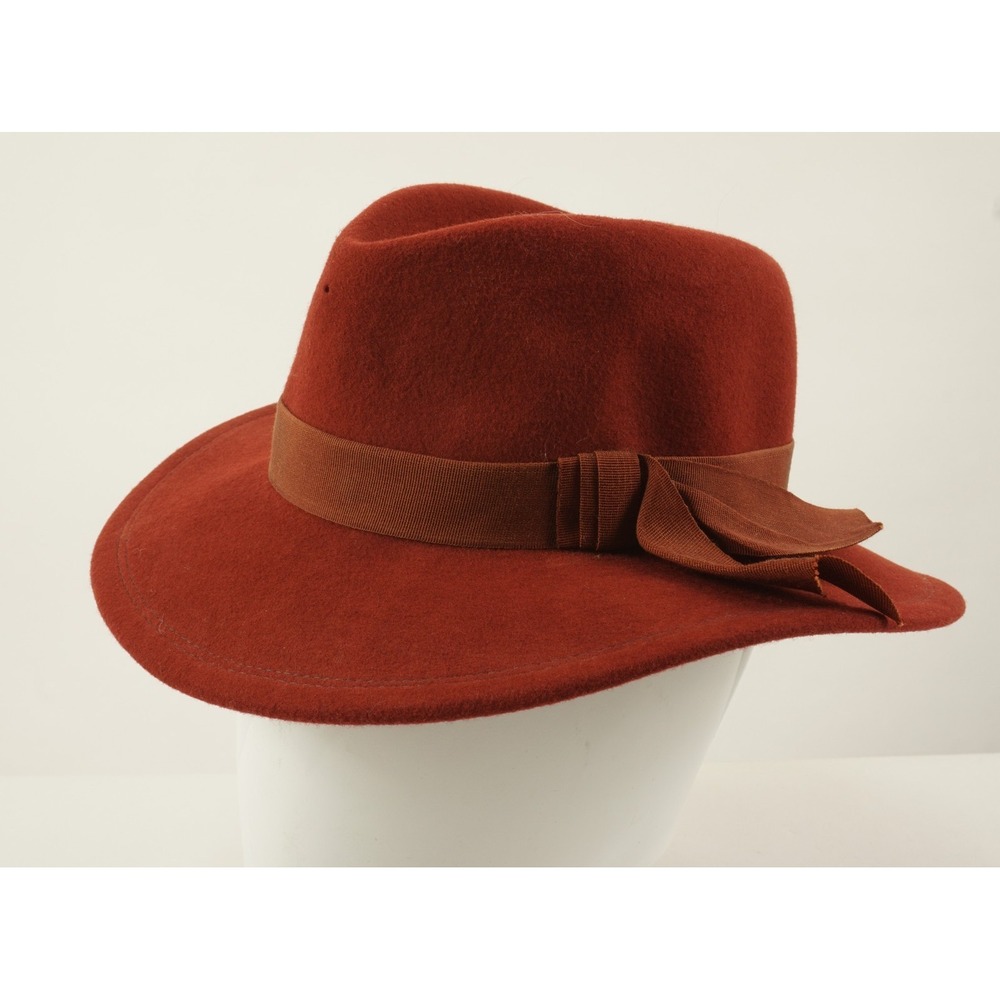 Vintage 1960s Betmar New York‎ Felted Fedora Hat with Ribbon Bow Red Wool